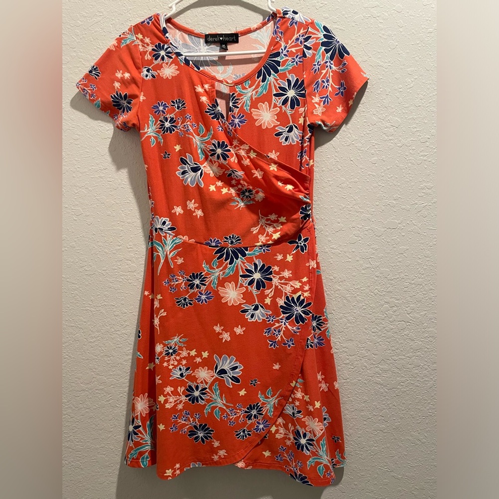 Mini dress- Orange with floral design. Size medium